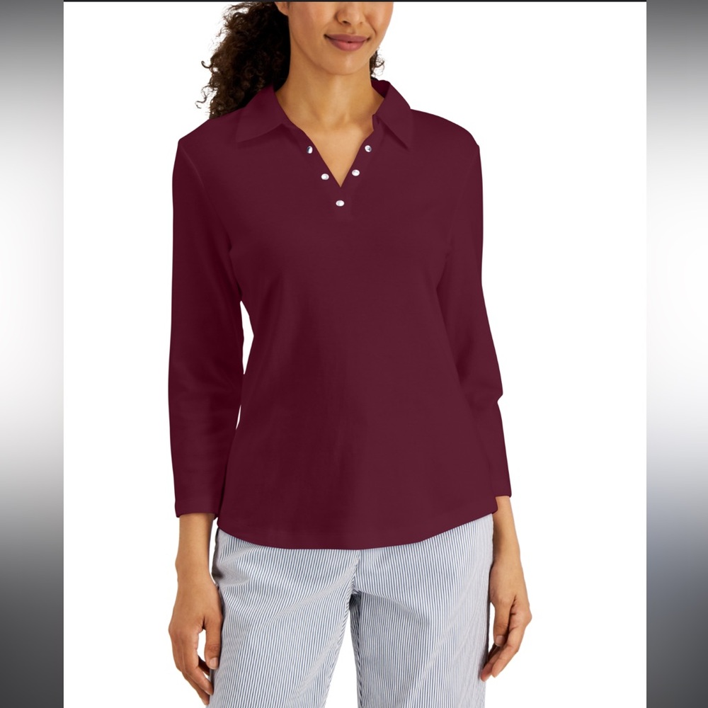 NWT Karen Scott Women Studded Johnny Collar Top Size Medium